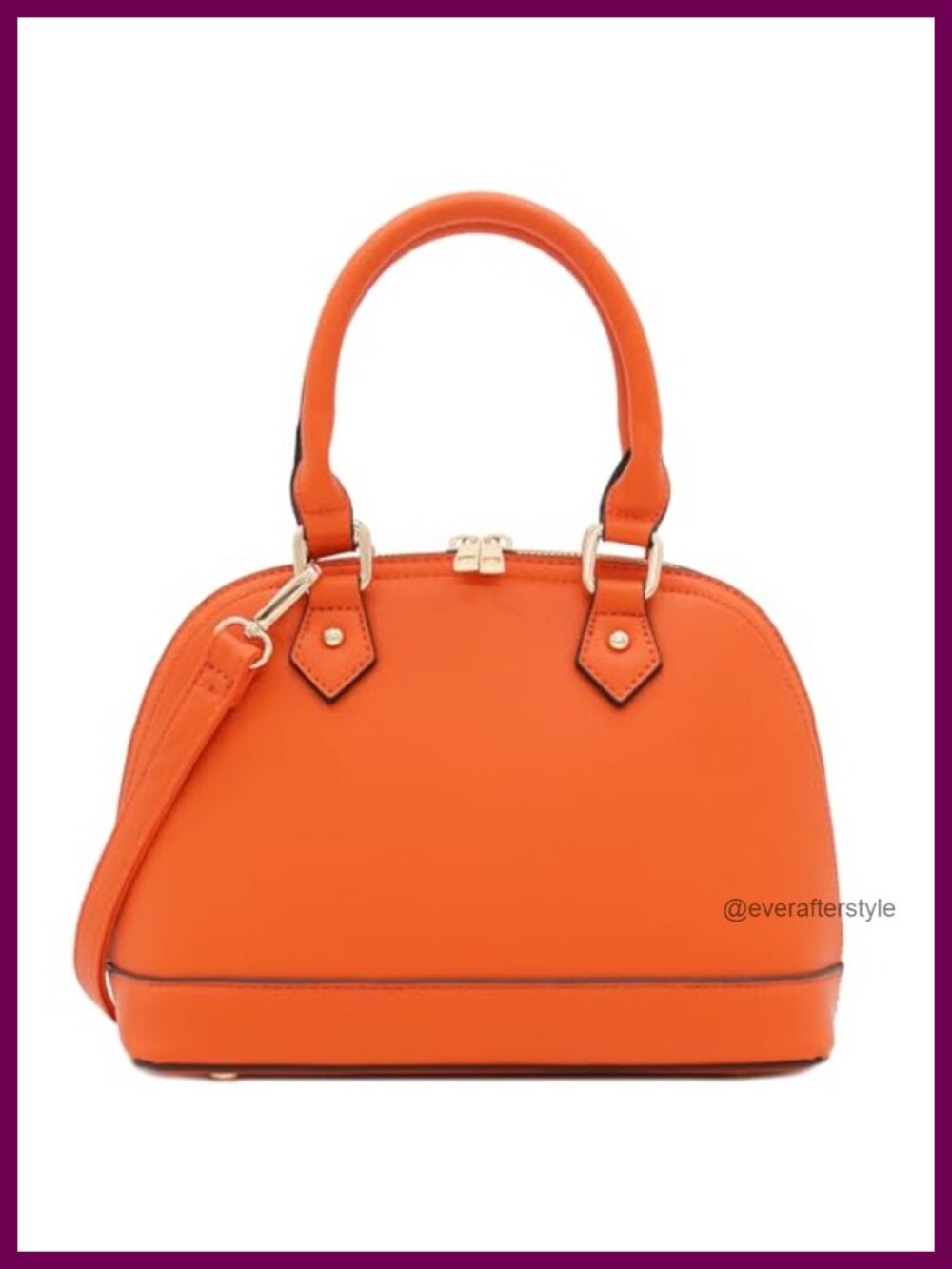 Faux Saffiano Leather Dome Satchel - Zip Closure Adjustable Strap